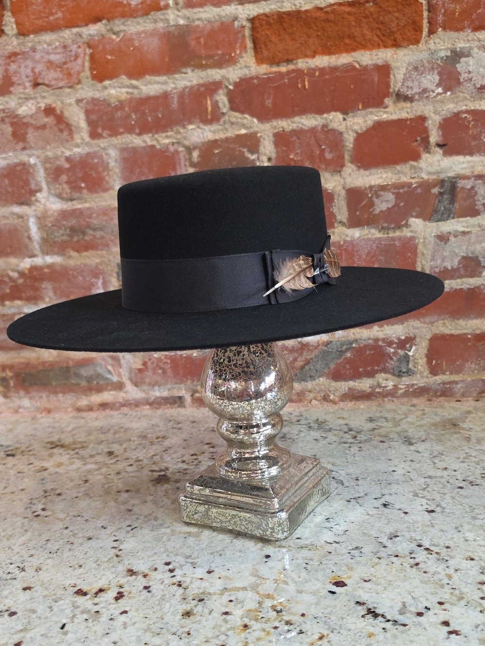Stetson Black Felt Hat with Leather Logo Patch - 1600